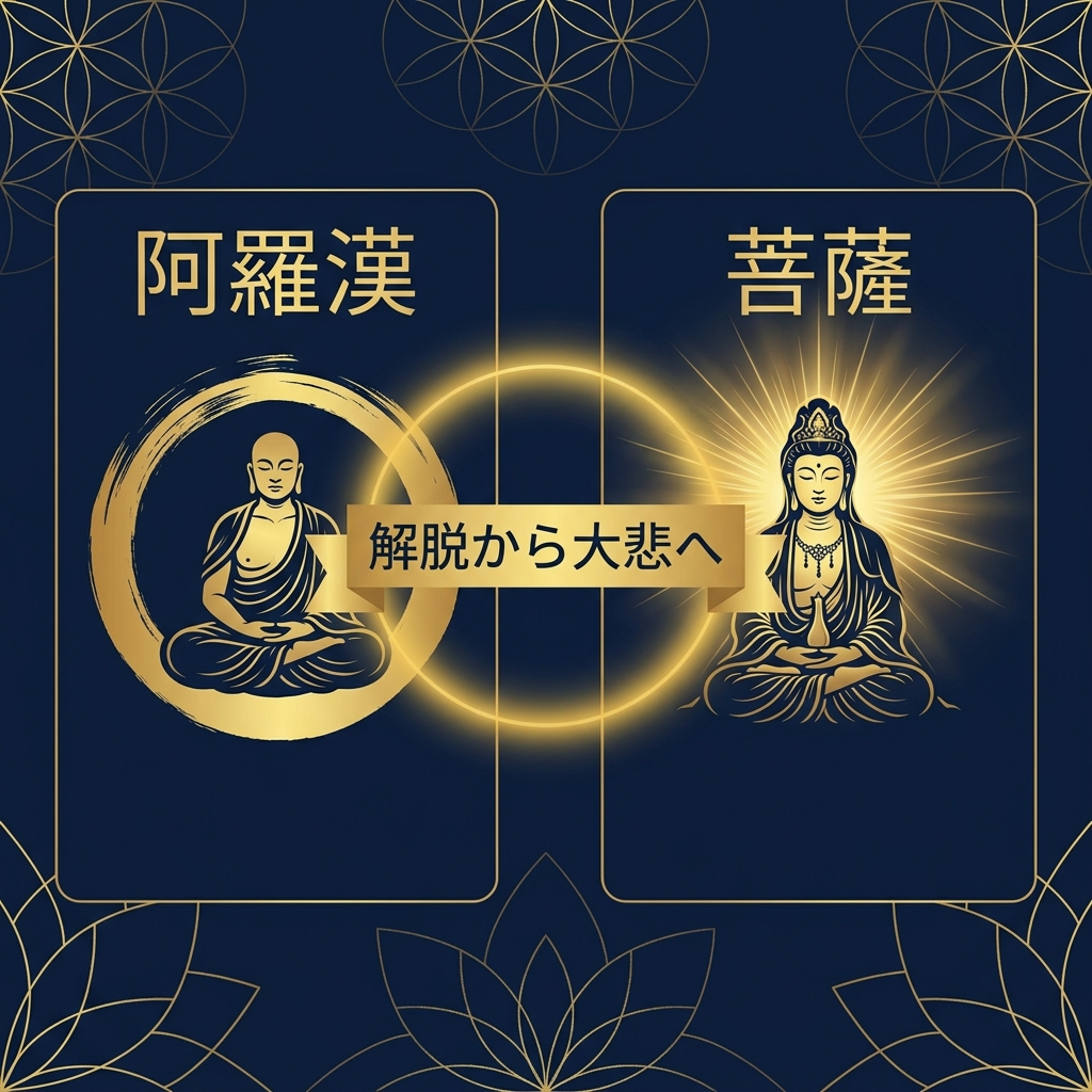 阿羅漢（漏尽通）から菩薩へ インフォグラフィック図解